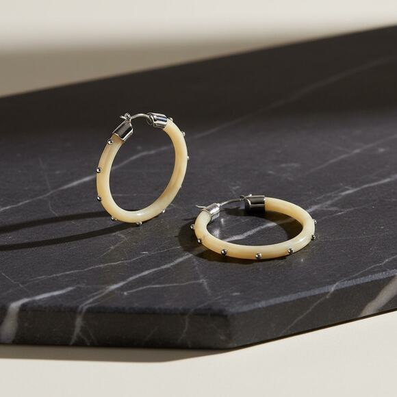 Ralph Lauren Jewelry - Lauren Ralph Lauren Cream Resin Studded Hoop Earrings Silver Tone NWT